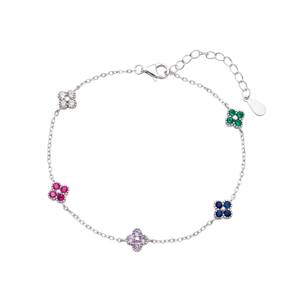 Sterling Silver Multi-Coloured Cubic Zirconia Fine Flower Bracelet