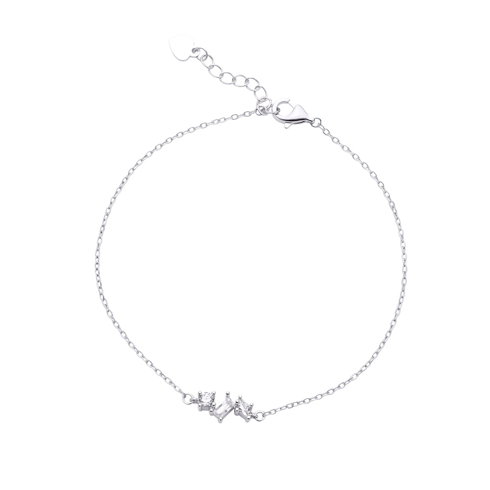 Sterling Silver Fine Chain Tri-Style Cubic Zirconia Bracelet