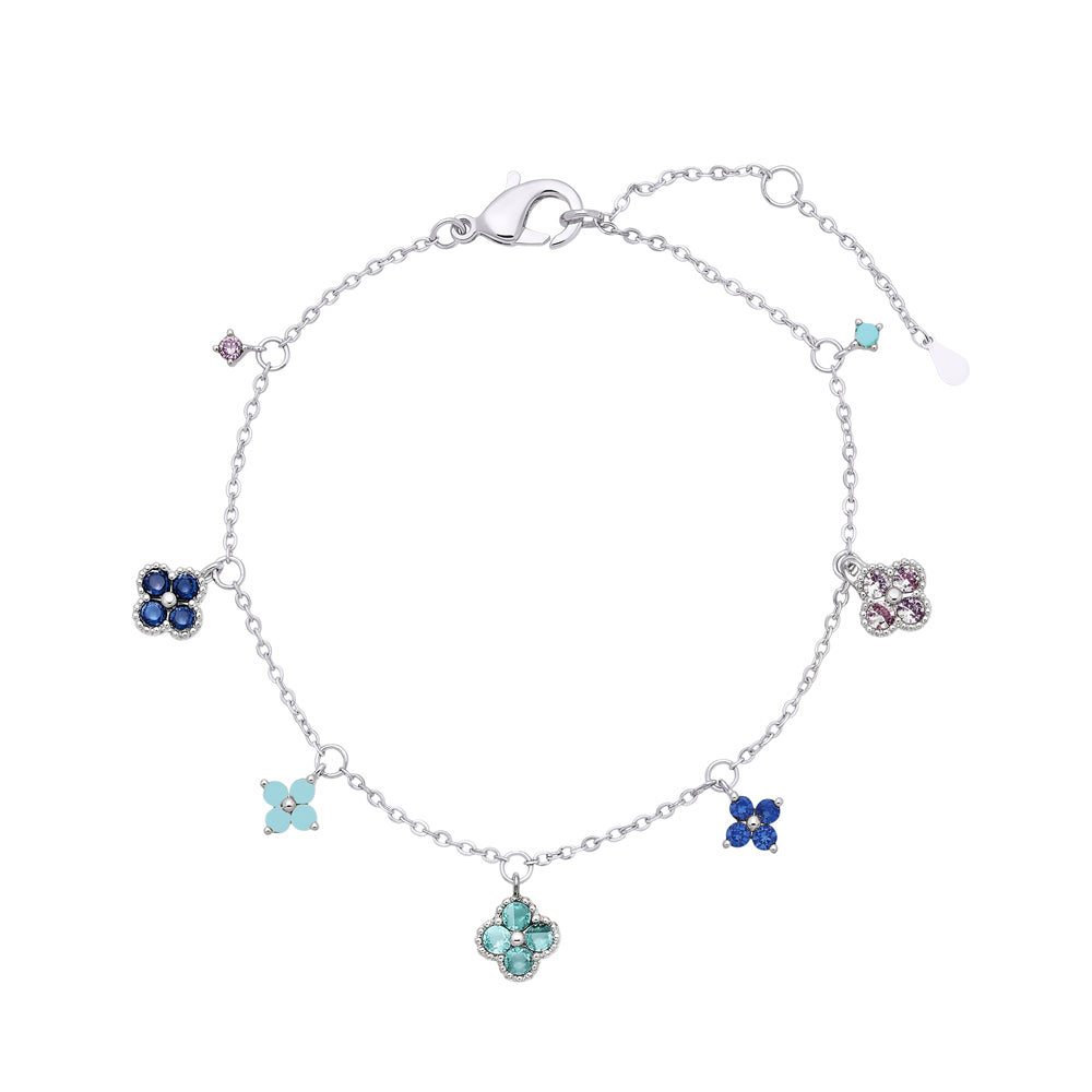 Sterliing Silver Floral CZ Charm Bracelet