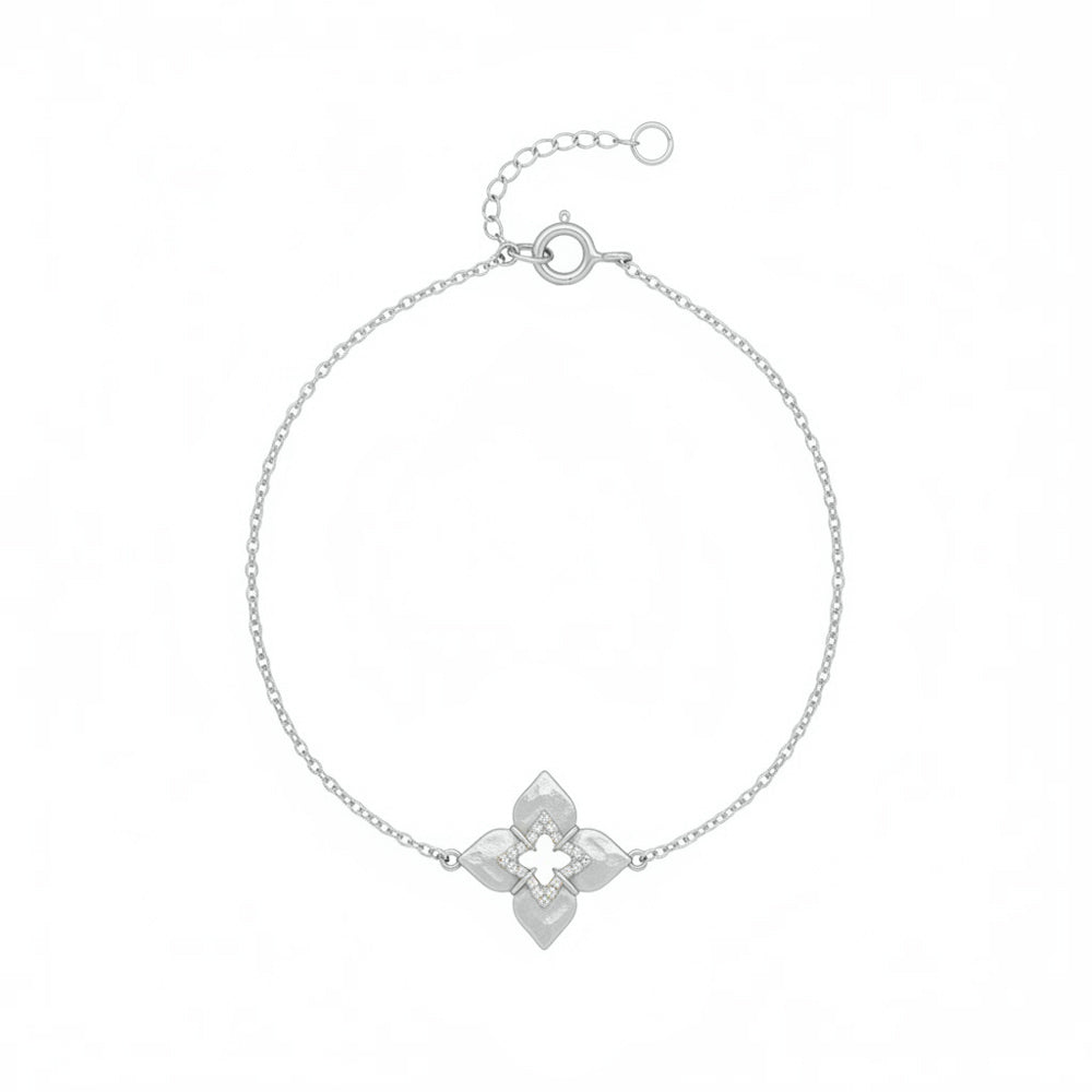 Sterling Silver Open-Cut Cubic Zirconia Centre Flower Bracelet
