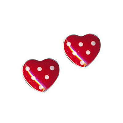 Sterling Silver Red And White Spotted Enamel Heart Studs