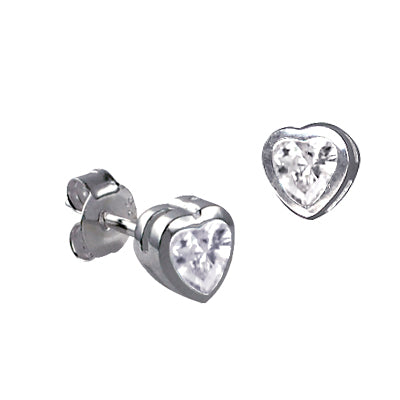 Sterling Silver Cubic Zirconia Heart Stud Earrings