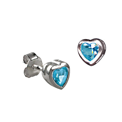 Sterling Silver Blue Heart Stud Earrings