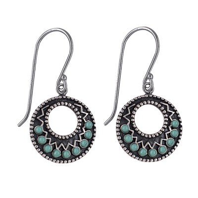 Sterling Silver Created Turquoise Drop Circle Earrings