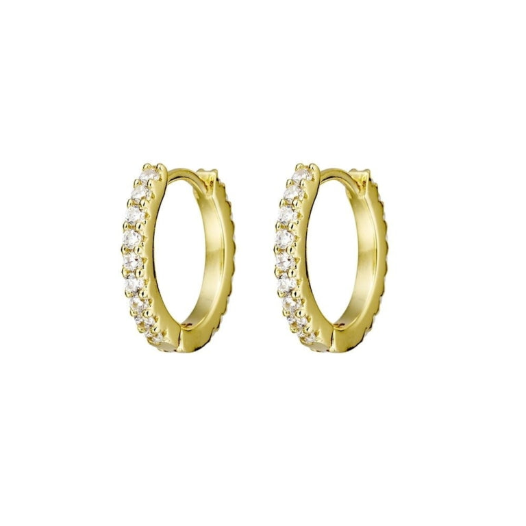 Sterling Silver Gold Plated Huggie Earrings With Cubic Zirconias