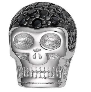 Sterling Silver Rhodium Plated Black Cubic Zirconia Skull Earring X 1