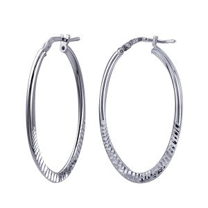 Stirling Silver Italian Fancy Flat Oval Hoop Earrings