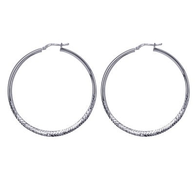 Sterling silver italian fancy flat hoop earrings