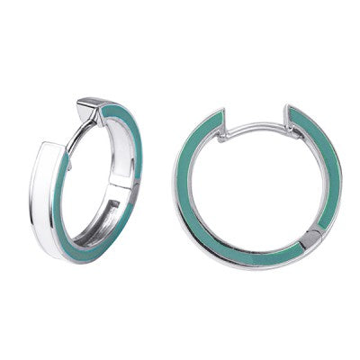 Sterling Silver White & Turquoise Enamel Huggies