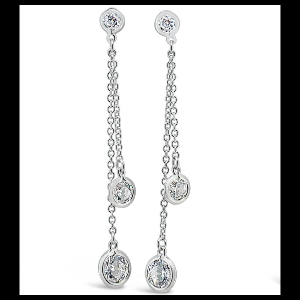 Evergem Zirconia Silver Chain Earring With Double Round Drop