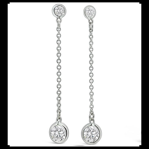 EverGem Zirconia Silver Chain Earring with Single Round Drop