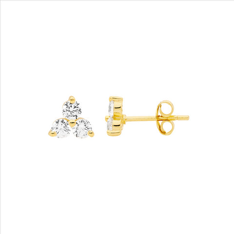 Sterling Silver Yellow Gold Plated Claw Set Cubic Zirconia Studs