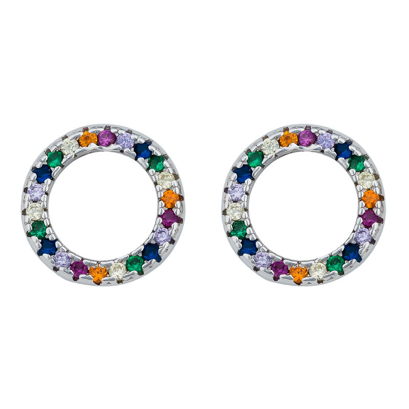 Sterling Silver Rainbow Cubic Zirconia Circle Earrings