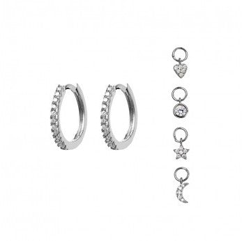 Sterling Silver Huggie Earrings With Interchangeable Charms