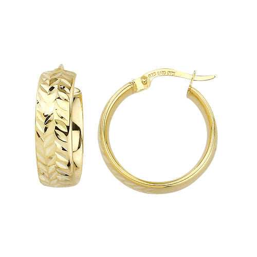 9ct Yellow Gold Silver Filled Patterned Wide Hoops