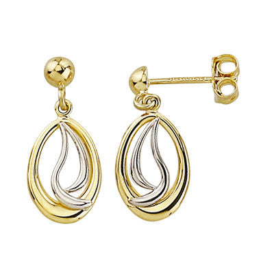 9ct Silver Filled Yellow Gold Drop Studs With Rhodium Plating