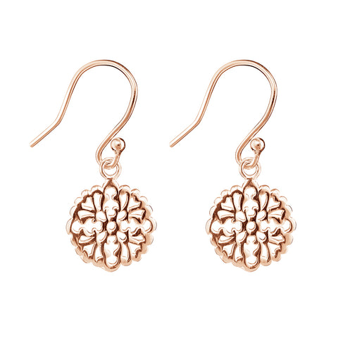 Sterling Silver Rose Gold Plated Filigree Hook Earrings