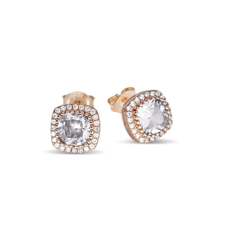 Sterling silver rose gold plated halo studs earrings