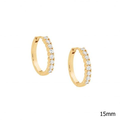 Sterling Silver Gold Plated Cubic Zirconia Hoop Earrings