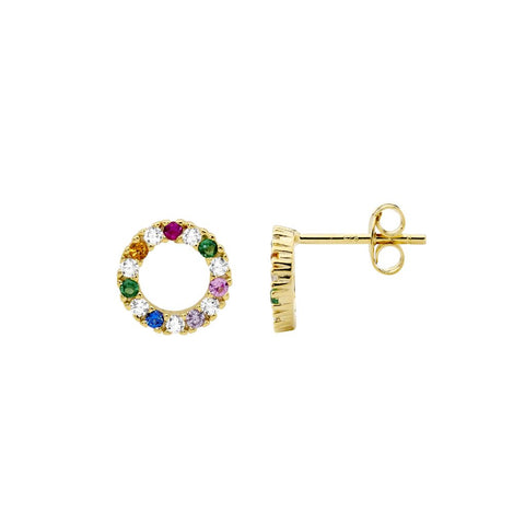 Sterling silver gold plated multi colour cubic zirconia stud earrings