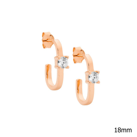 Sterling Silver Rose Gold Plated Oval Earrings With Cubic Zirconia