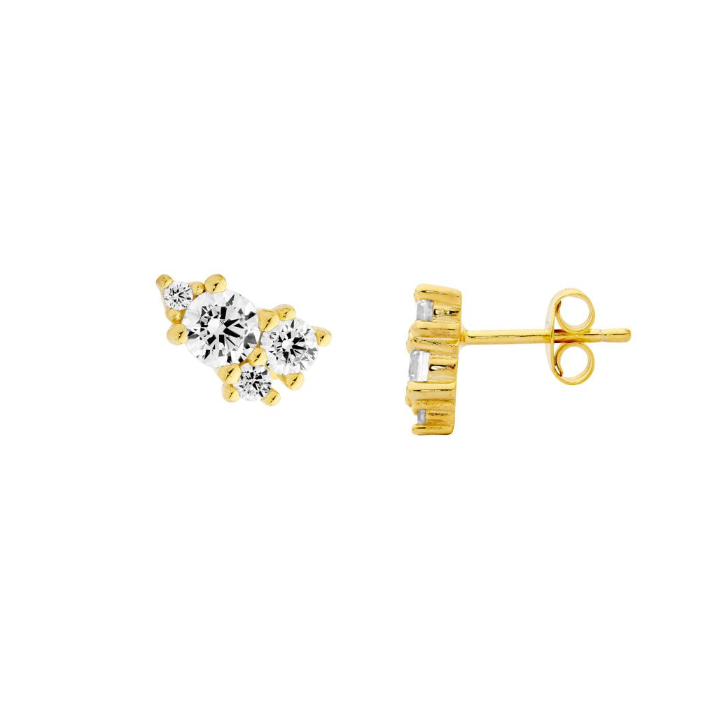 Sterling Silver Gold Plated Multi Cubic Zirconia Cluster Stud Earrings