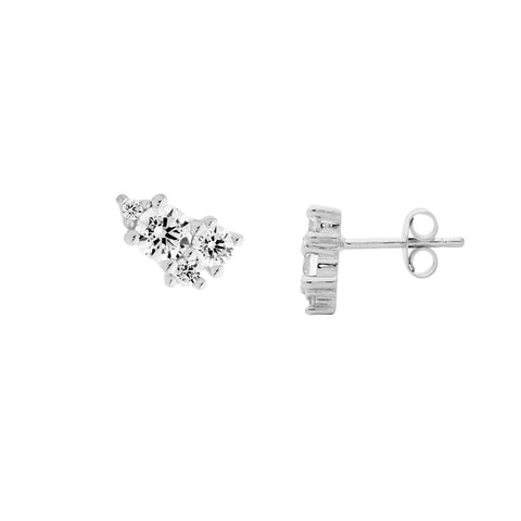 Sterling Silver Multi Cubic Zirconia Cluster Stud Earrings