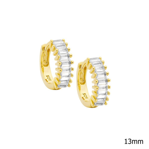 Sterling Silver Gold Plated Claw Set Baguette Hoop Earrings