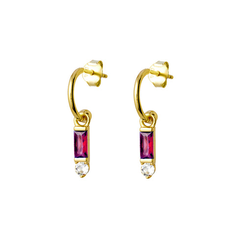 Sterling Silver Gold Plated Ruby Pink Cubic Zirconia Huggie Earrings