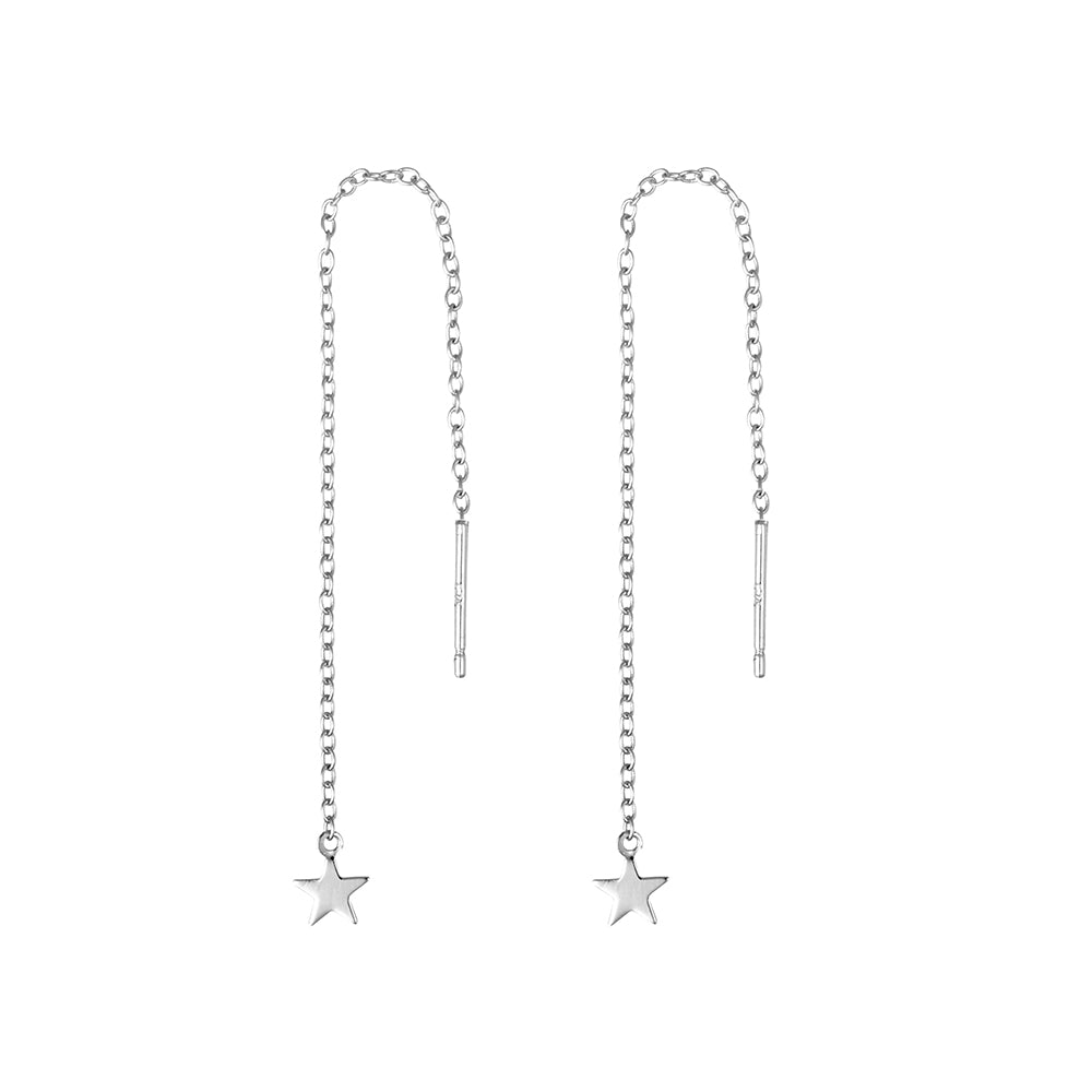 Sterling SilverThread Earrings With Petite Star