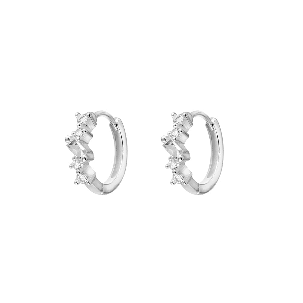 Sterling Silver Huggie Earrings With CZ Detail