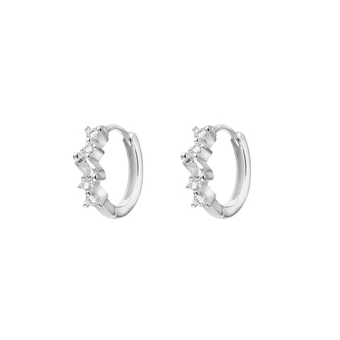 Sterling Silver Huggie Earrings With CZ Detail