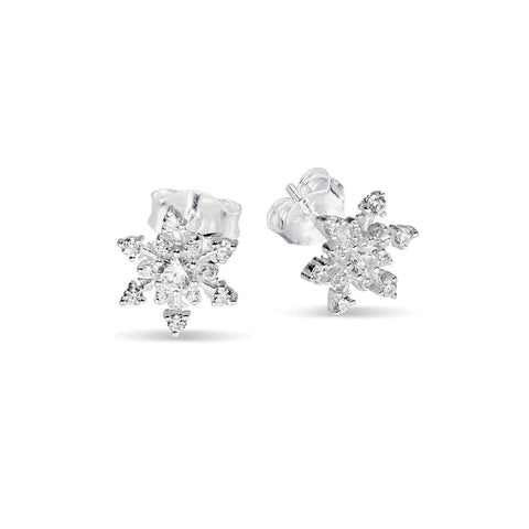 Sterling Silver CZ Snowflake Studs Earrings