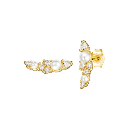Sterling Silver Gold Plated Pearl & CZ Stud Earrings