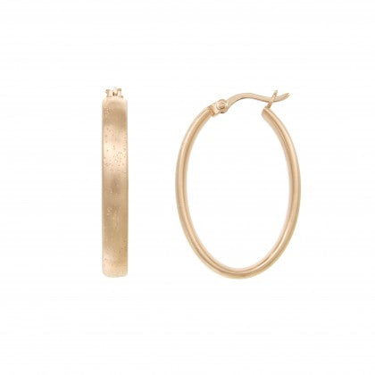 Sterling Silver Rose Gold Plated Dust Finished Oval Hoop Earrings