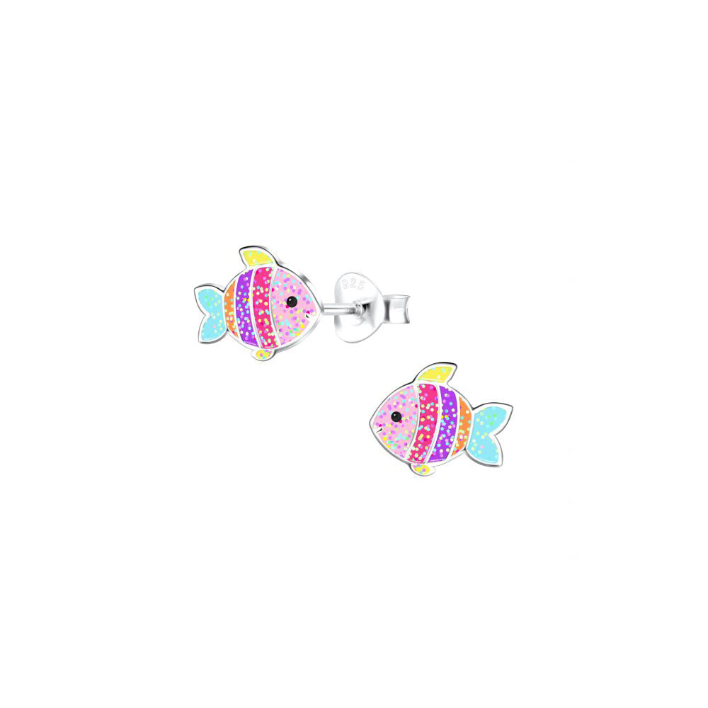 Tiny Treasures Sterling Silver Glitter Fish Studs