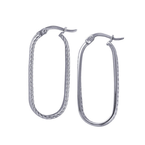 Sterling Silver Oval Half Twist Half Plain Hoops