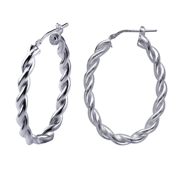 Sterling Silver Italian Oval Twist Hoops