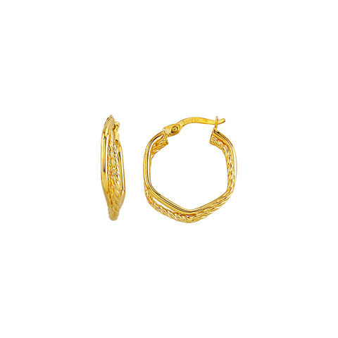 9ct Yellow Gold Silver Filled Twist Hexagonal Hoop Earrings