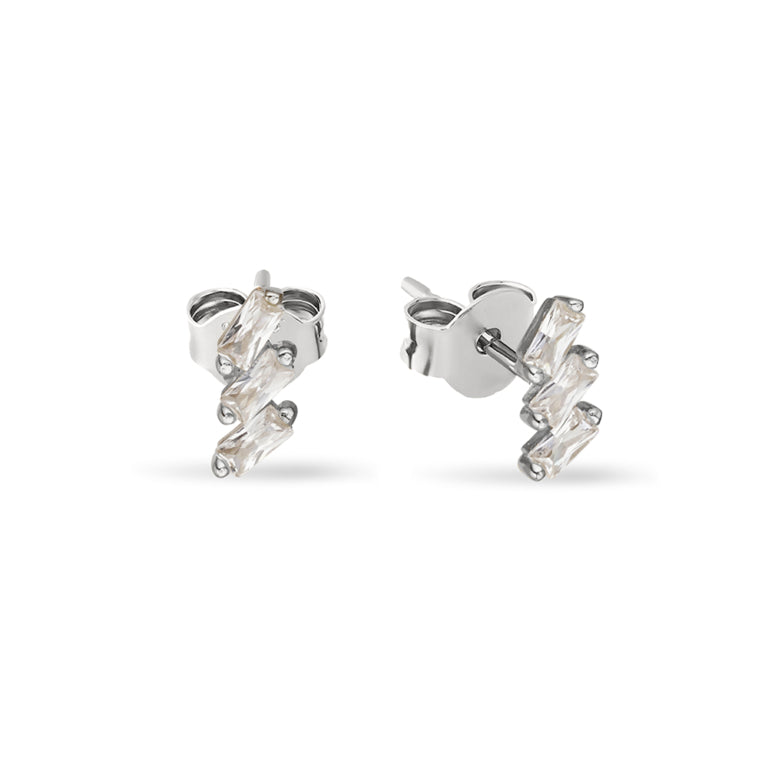 Sterling Silver Triple Baguette Cubic Zirconia Petite Stud Earrings