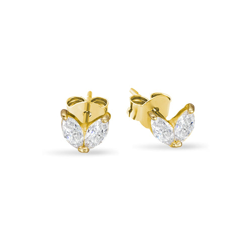 Sterling Silver Gold Plated Marquise Double Cubic Zirconia Stud Earrings