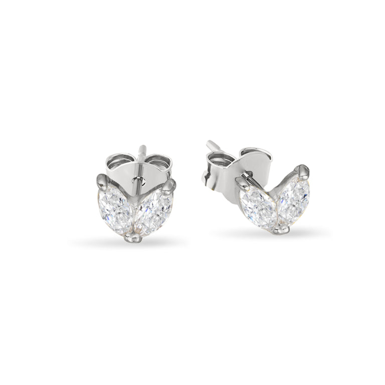 Sterling Silver Marquise Double Cubic Zirconia Stud Earrings