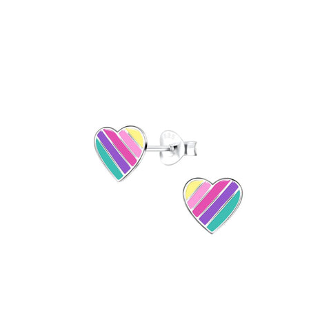 Sterling Silver Multi-Colour Heart Stud Earrings