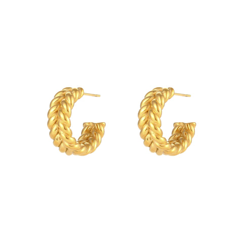 Stainless Steel Gold Plated Double Plait Hoop Earrings
