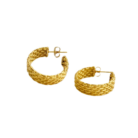 Stainless Steel Gold Plated Mesh-Chain Hoop Earrings