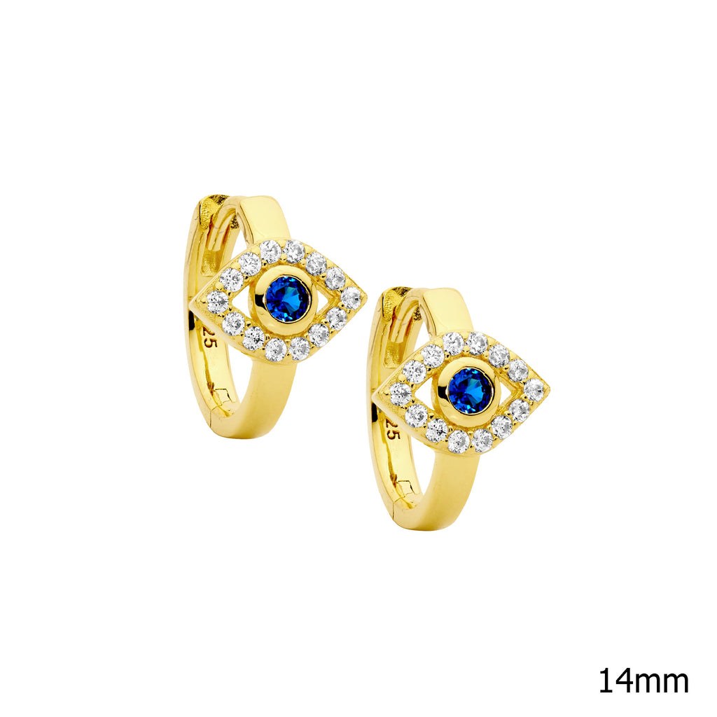 Sterling silver gold plated evil eye huggies