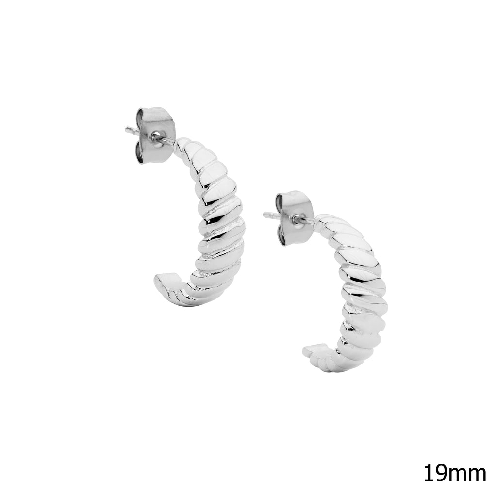 Stainless Steel Twist Half Hoop Stud Earrings