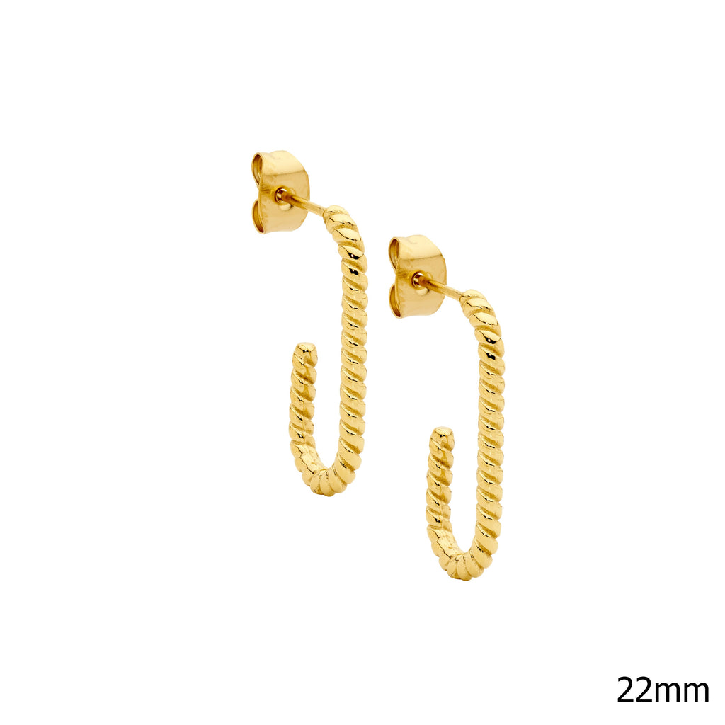 Stainless Steel Gold Plated Elongated Twist Stud Earrings