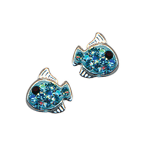 Sterling silver blue cubic zirconia fish stud earrings