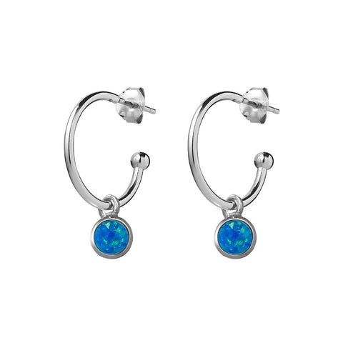 Sterling Silver Synthetic Opal Hoop Earrings